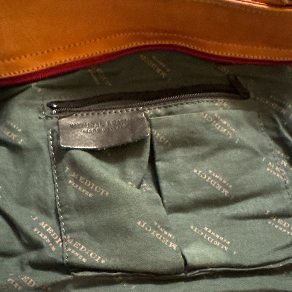 Red and Tan Leather Structured Shoulder Bag with Handles - Picture 9 of 13